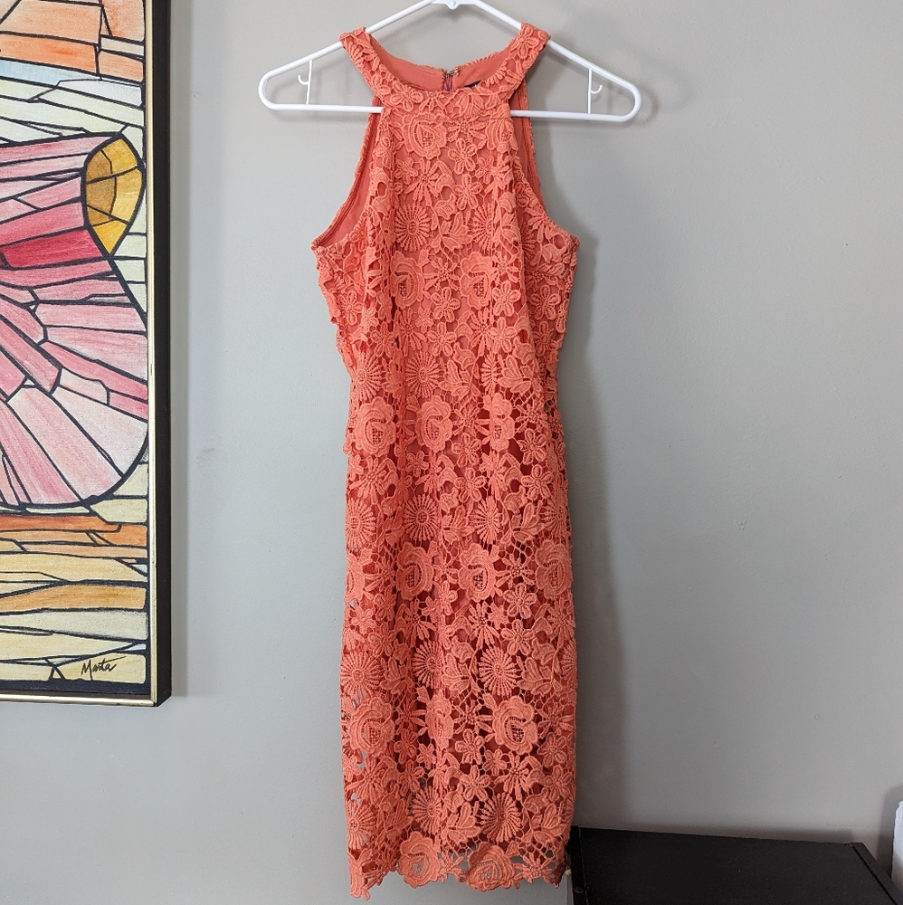 Lulu's Love Poem Coral Orange Lace Mini Dress